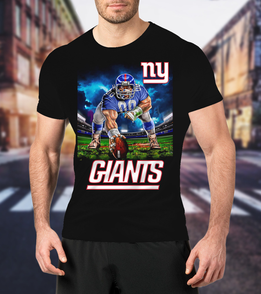 Ny Giants Football 3 Point Stance Nfl Stadium Scene T-Shirt
