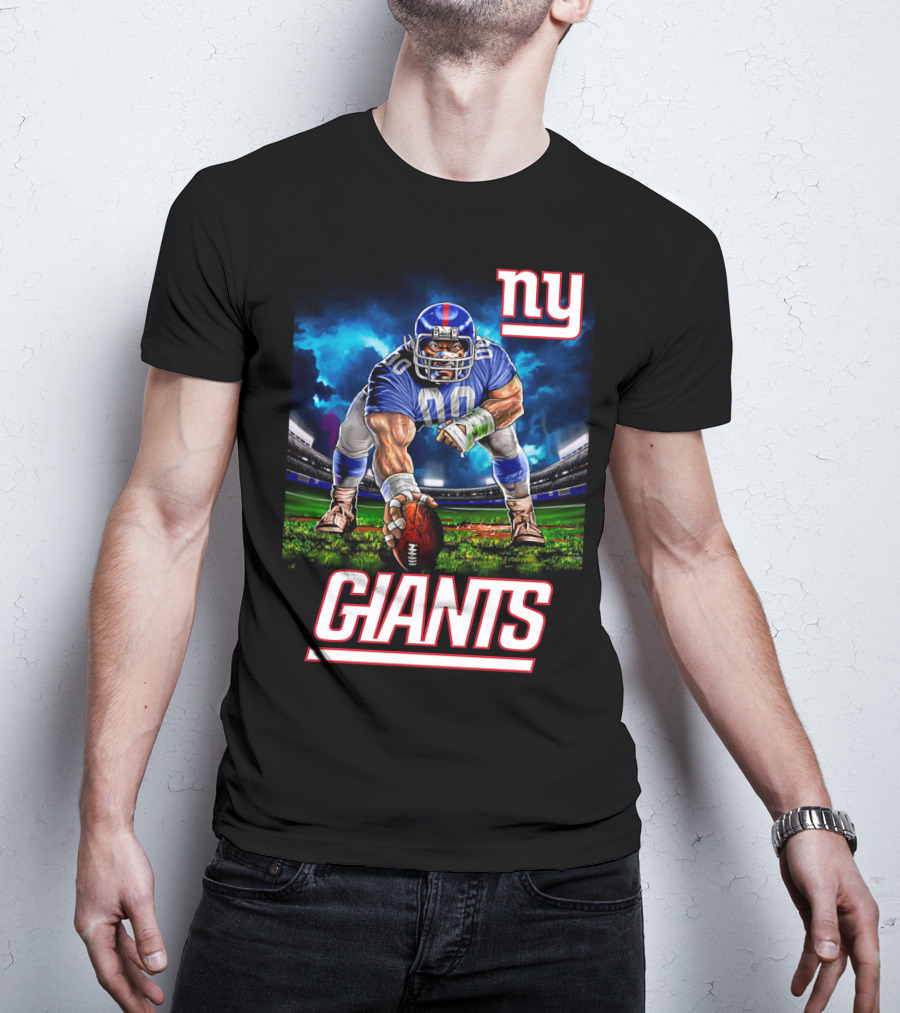 Ny Giants Football 3 Point Stance Nfl Stadium Scene T-Shirt