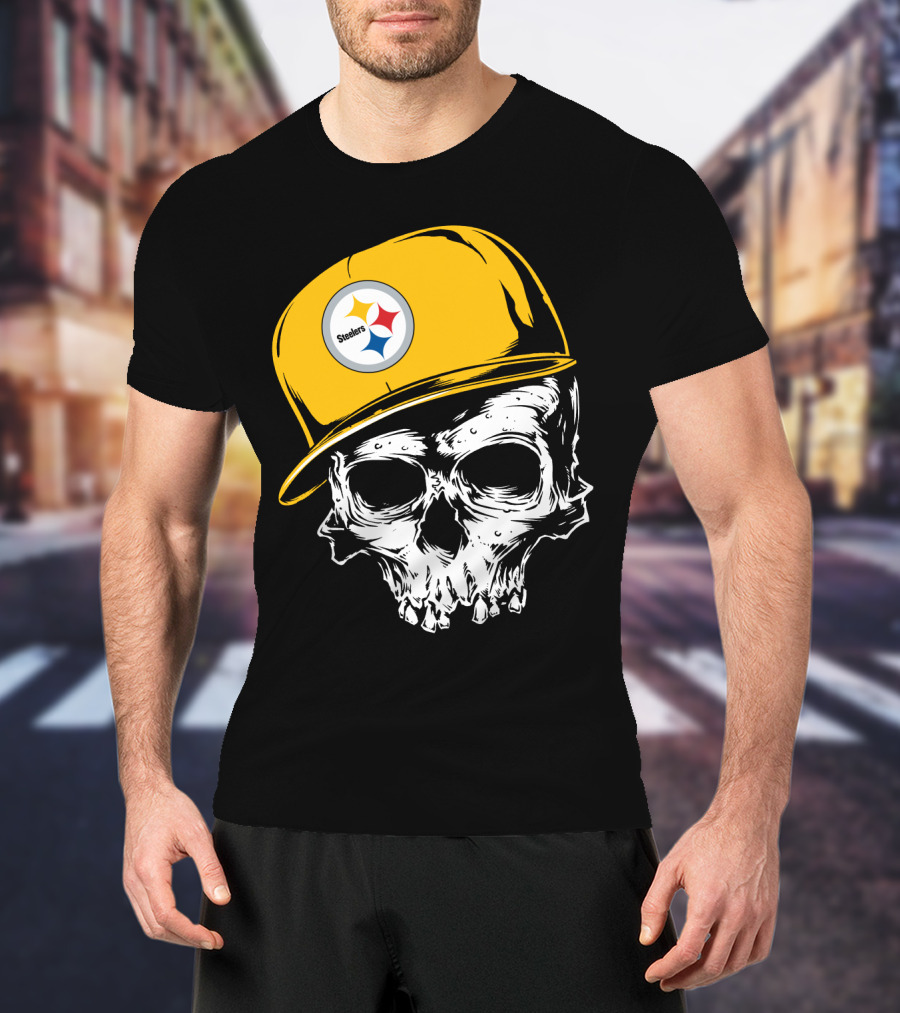 Pittsburgh Steelers Skull With Yellow Cap T-Shirt