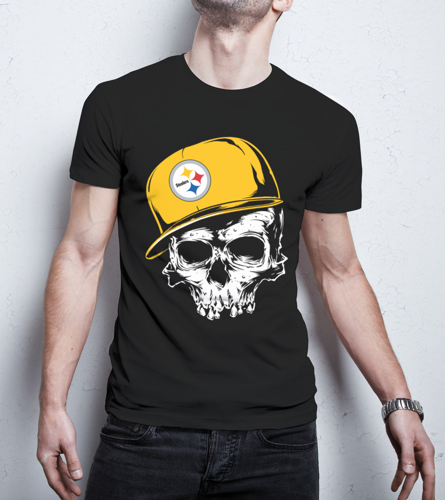 Pittsburgh Steelers Skull With Yellow Cap T-Shirt