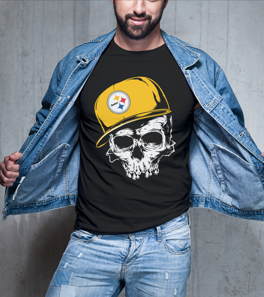 Pittsburgh Steelers Skull With Yellow Cap T-Shirt