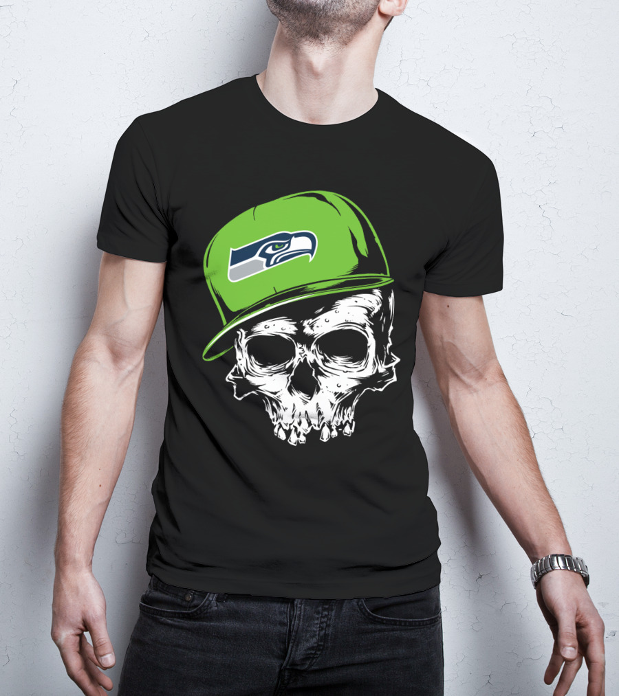 Seattle Seahawks Skull With Green Hat T-Shirt