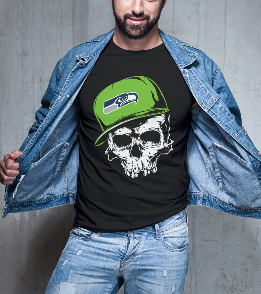 Seattle Seahawks Skull With Green Hat T-Shirt