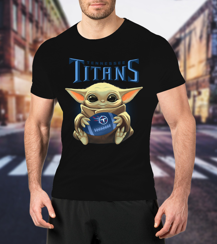 Tennessee Titans Baby Yoda Holding Football T-Shirt