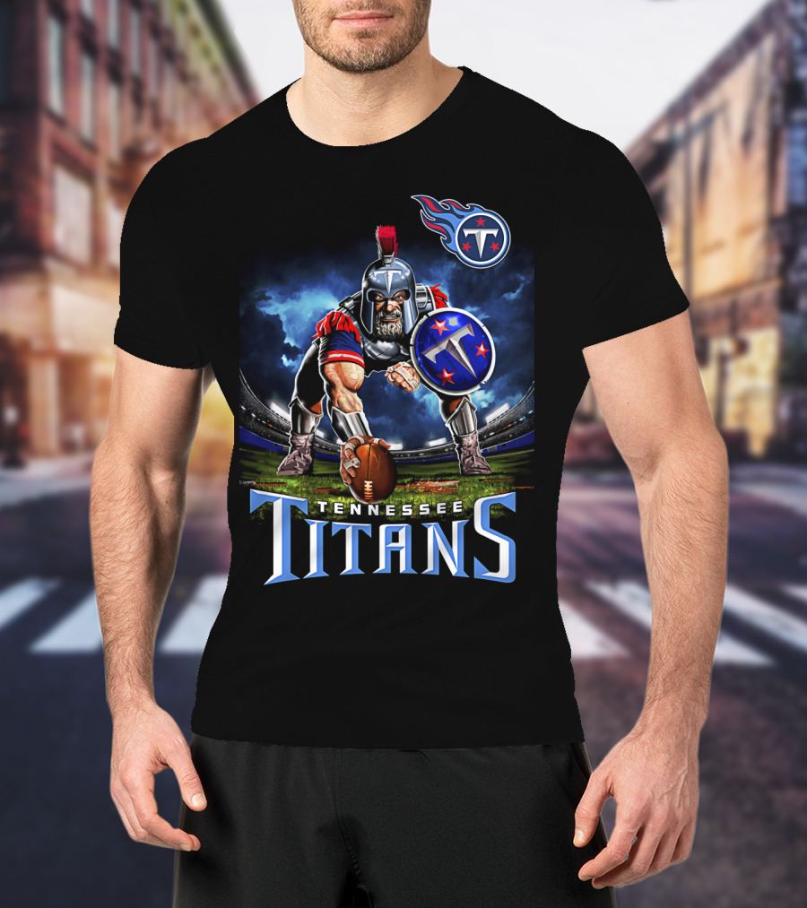 Tennessee Titans Spartan Warrior Football Action Pose Stadium Background T-Shirt