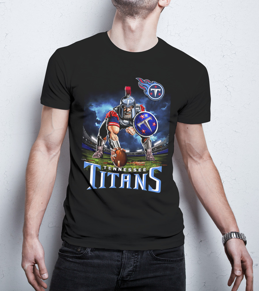 Tennessee Titans Spartan Warrior Football Action Pose Stadium Background T-Shirt