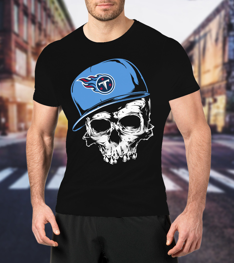 Tennessee Titans Skull With Cap And Iconic Team T-Shirt