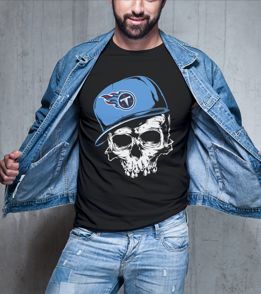 Tennessee Titans Skull With Cap And Iconic Team T-Shirt