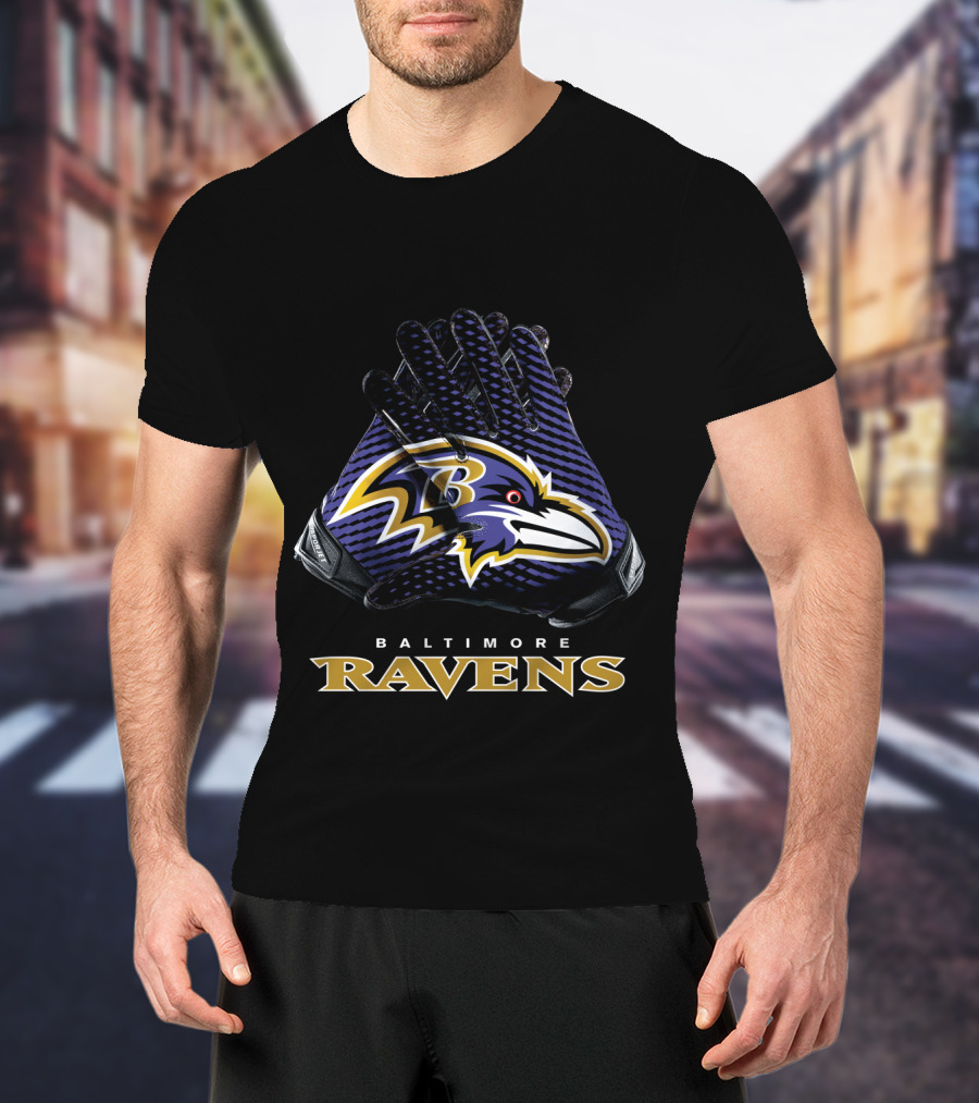 Baltimore Ravens Nfl Gloves Football Team Logo Bold T-Shirt