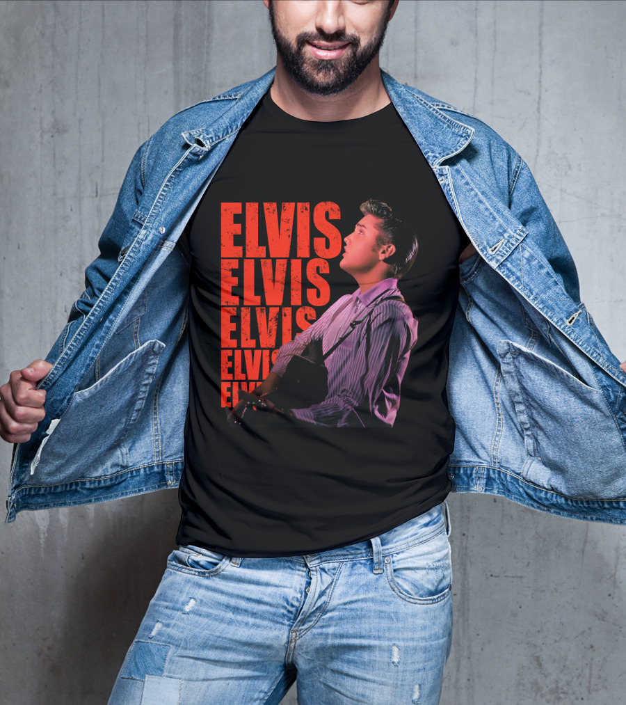 Elvis Vintage Style Portrait With Guitar T-Shirt