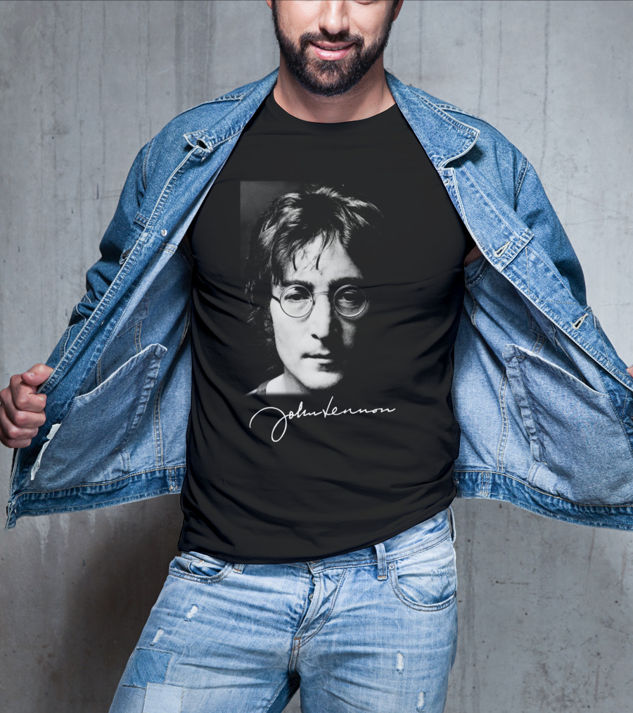 John Lennon Black And White Portrait With Signature T-Shirt