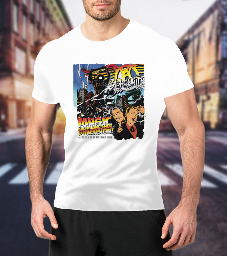Aerosmith Music From Another Dimension Comic-Style Galactic Robot Skyline T-Shirt