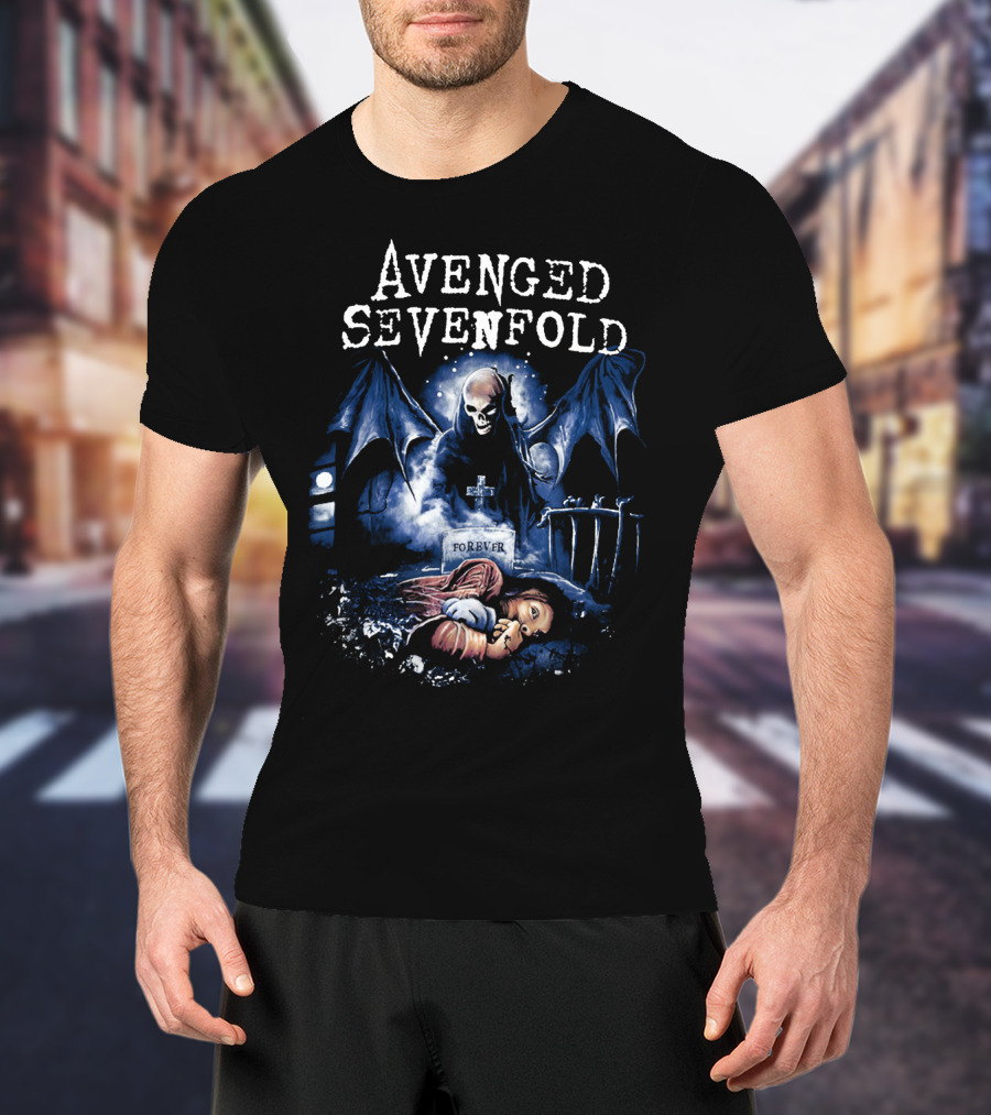 Avenged Sevenfold Forever Grim Reaper Wings Cemetery Scene T-Shirt