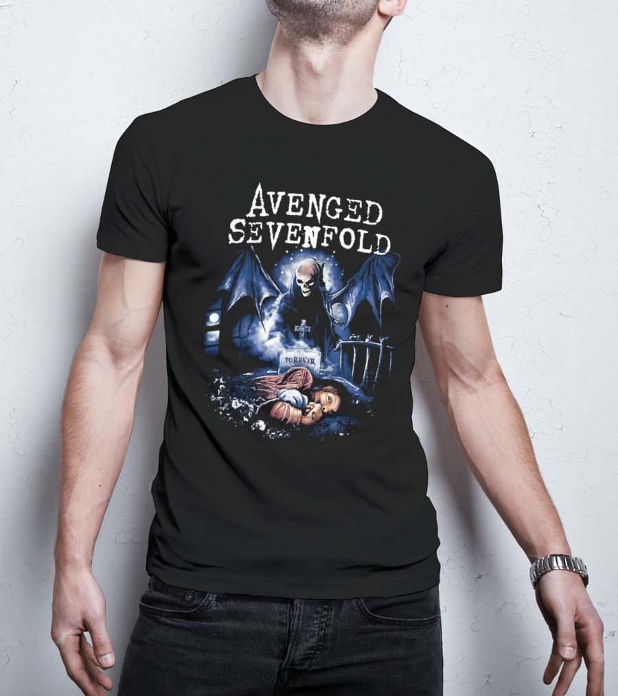 Avenged Sevenfold Forever Grim Reaper Wings Cemetery Scene T-Shirt