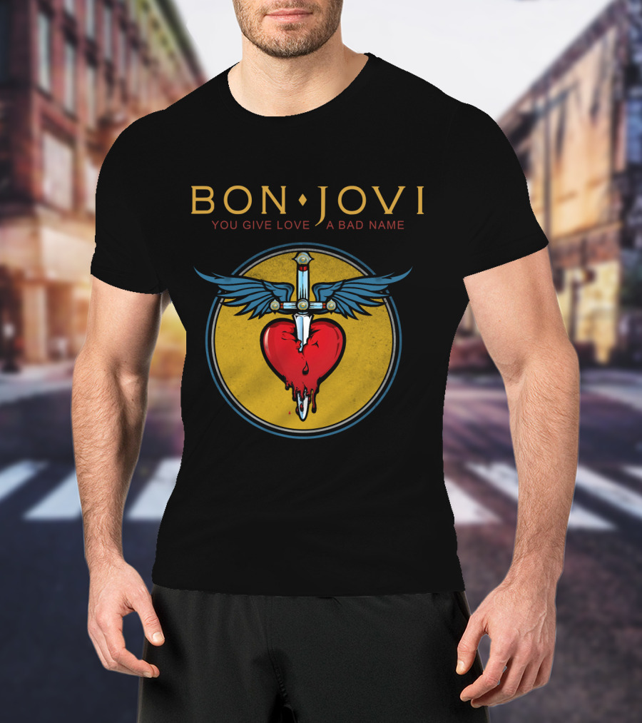 Bon Jovi You Give Love A Bad Name Winged Heart And Sword T-Shirt