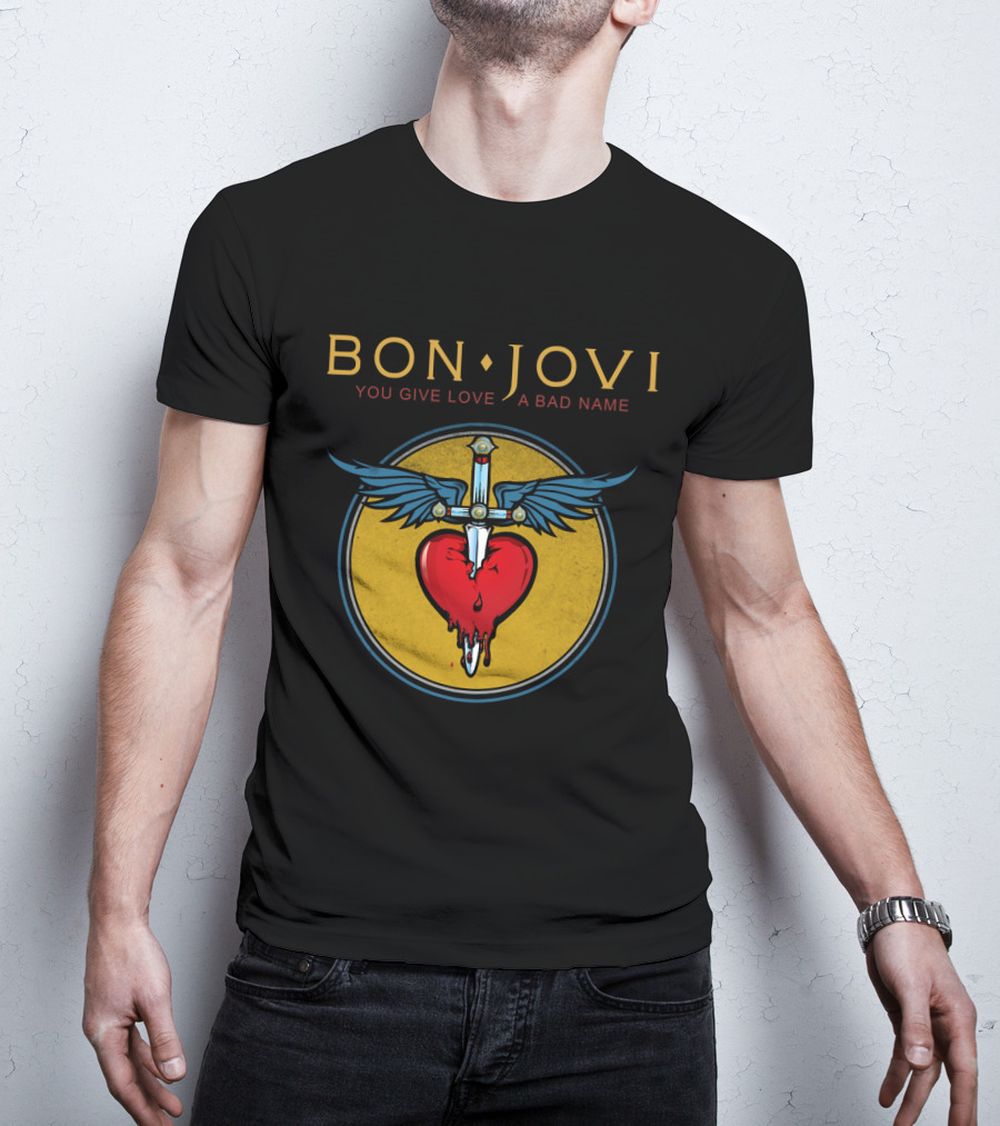 Bon Jovi You Give Love A Bad Name Winged Heart And Sword T-Shirt