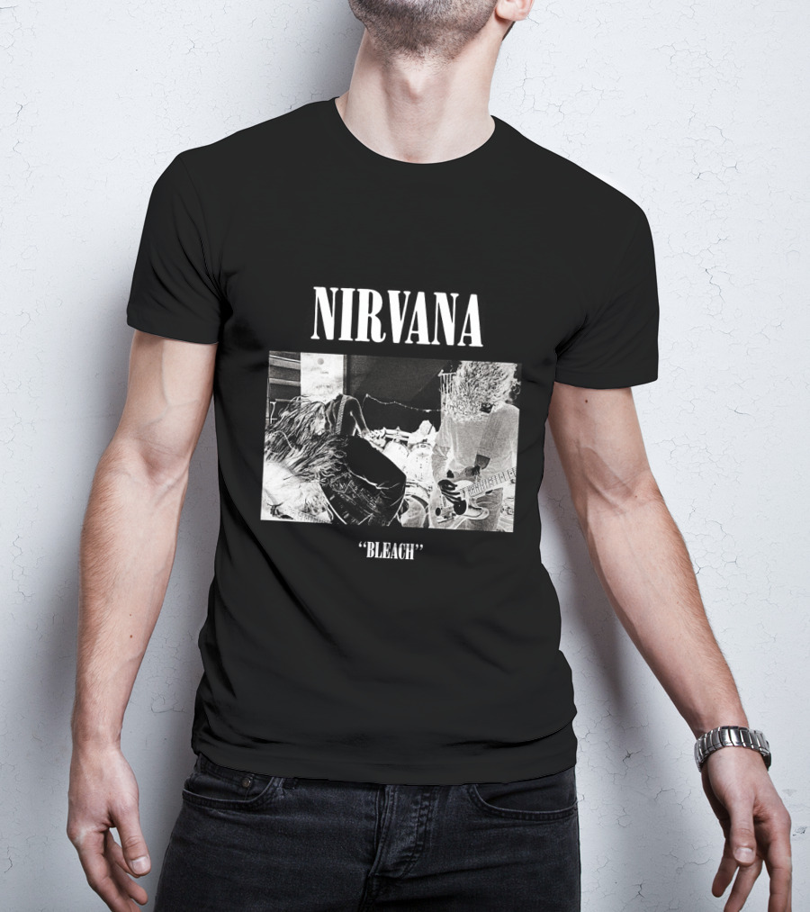 Nirvana Bleach Album Cover Black And White Negative T-Shirt