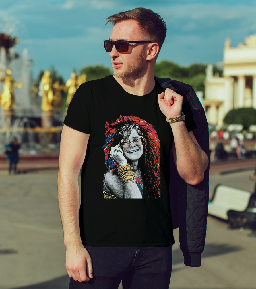 Jnjl 10 Iconic Smiling Portrait With Colorful Hair And Sunglasses T-Shirt