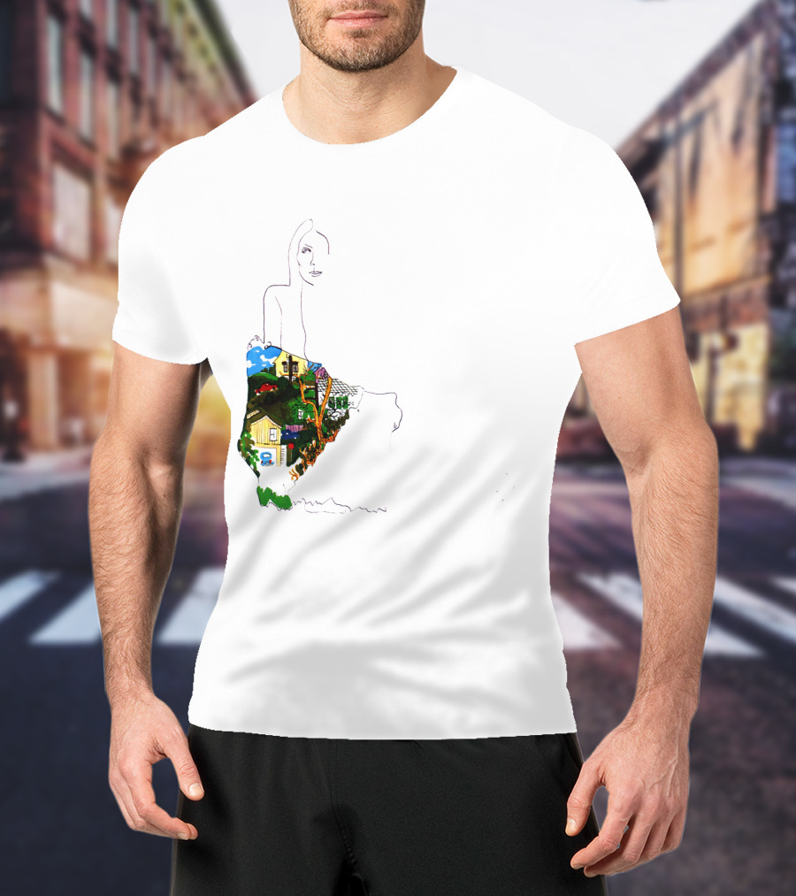Jnmc 03 Ladies Of The Canyon Line Art With Colorful Houses And Nature Scene T-Shirt