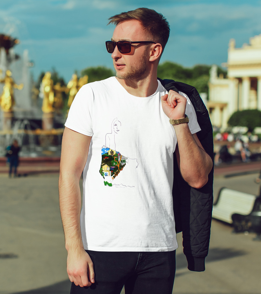 Jnmc 03 Ladies Of The Canyon Line Art With Colorful Houses And Nature Scene T-Shirt