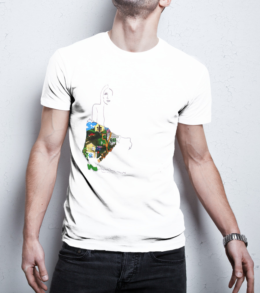 Jnmc 03 Ladies Of The Canyon Line Art With Colorful Houses And Nature Scene T-Shirt
