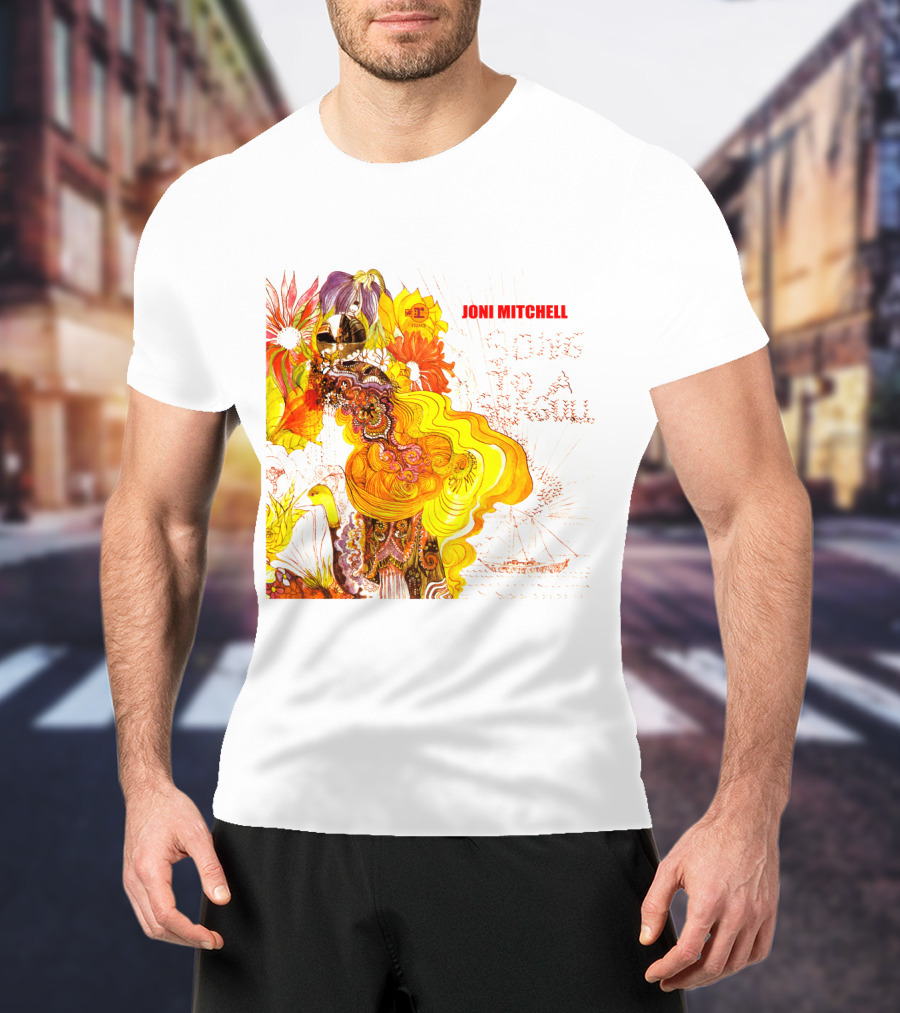 Joni Mitchell Song To A Seagull Colorful Floral Artwork With Yellow Orange Accents T-Shirt