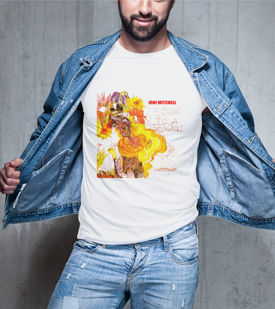 Joni Mitchell Song To A Seagull Colorful Floral Artwork With Yellow Orange Accents T-Shirt