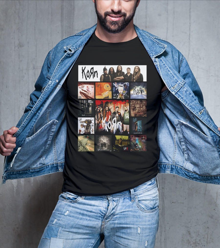 Korn Greatest Hits Collection Featuring Classic Album Covers And Band Members T-Shirt