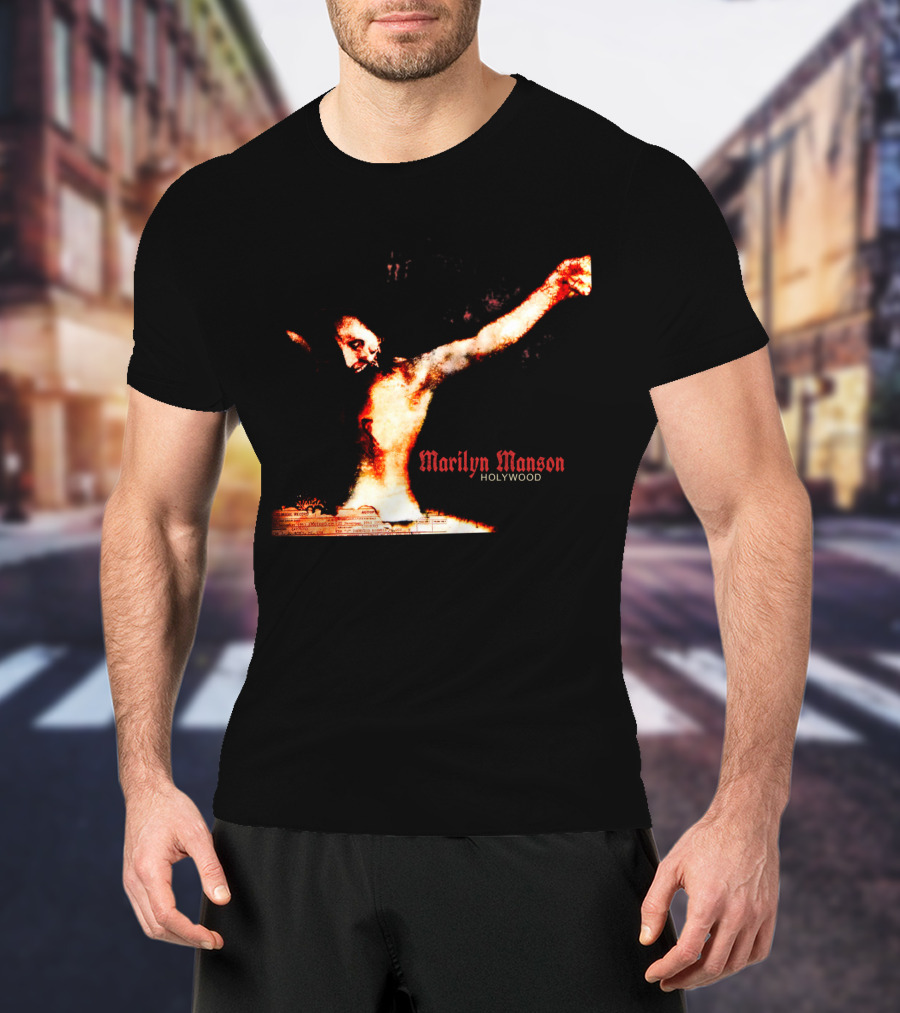 Marilyn Manson Holywood Crucifixion Imagery With MMS 04 Elements T-Shirt