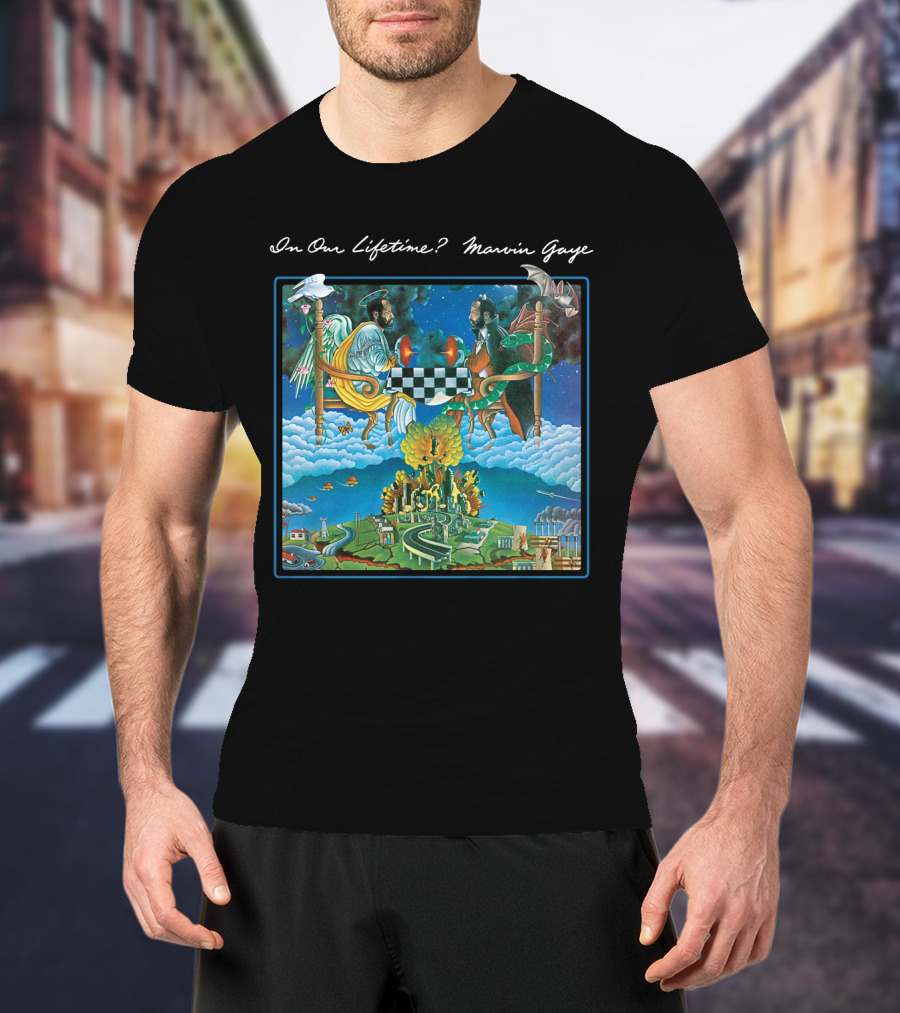 In Our Lifetime? Marvin Gaye Album Checkerboard Angels Earth Journey T-Shirt