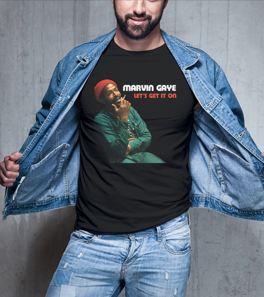 Marvin Gaye Let's Get It On Red Beanie Outfit Smoking Pose T-Shirt