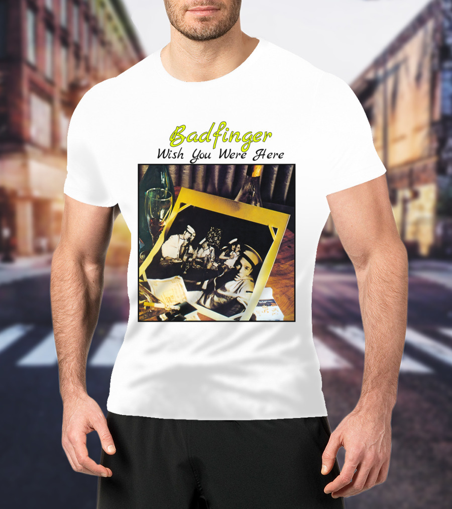 Badfinger Wish You Were Here Album Art Photographic Table Setting With Drinks And Photographs T-Shirt