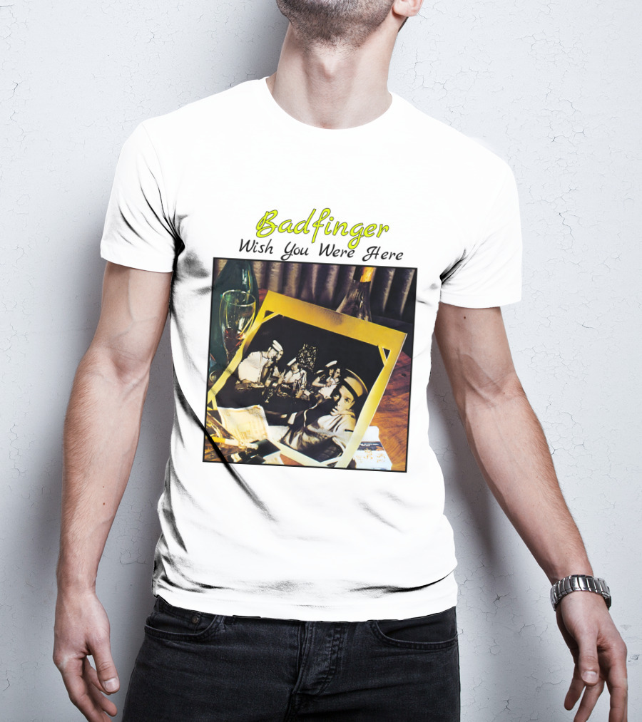 Badfinger Wish You Were Here Album Art Photographic Table Setting With Drinks And Photographs T-Shirt