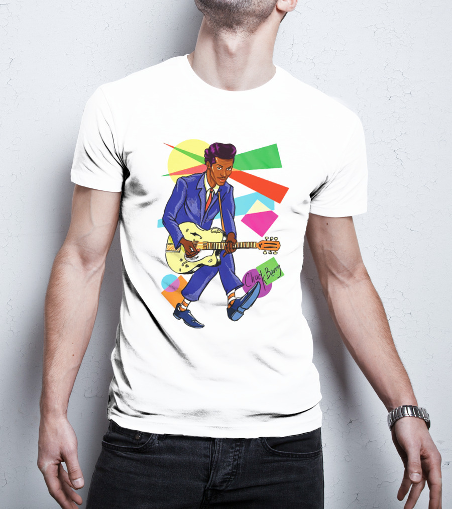 Chuck Berry Colorful Geometric Guitarist T-Shirt