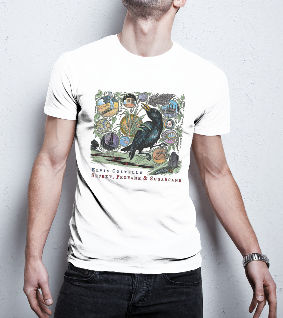 Elvis Costello Secret Profane And Sugarcane Blackbird And Icons T-Shirt