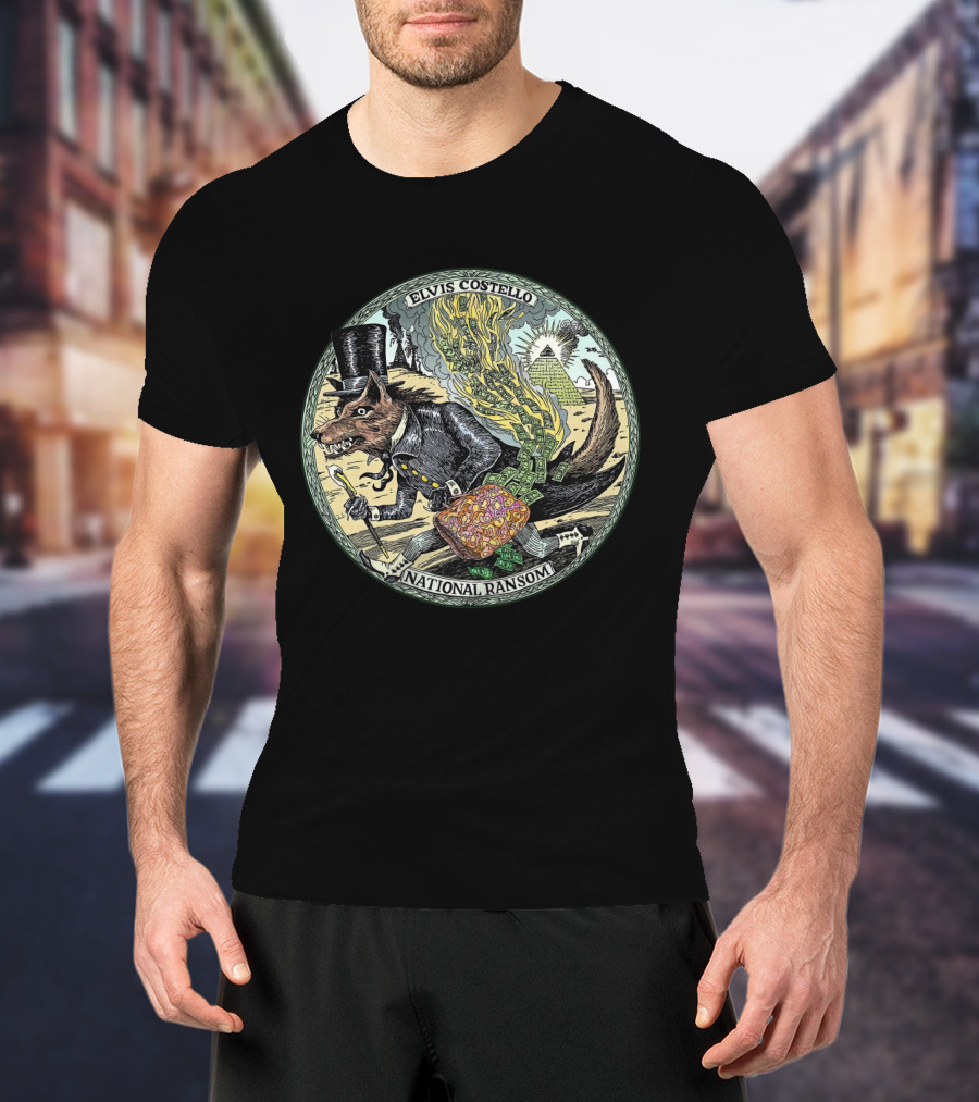 Elvis Costello EVCTL 31 National Ransom Wolf In Top Hat With Money And Pyramid T-Shirt