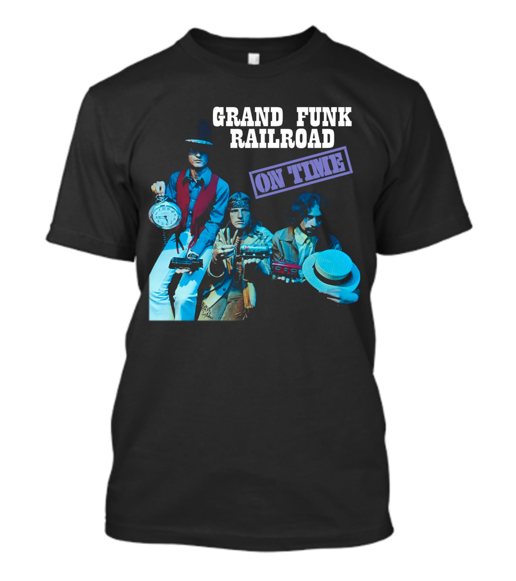 Grand Funk Railroad On Time Album Clock Train Photo T-Shirt