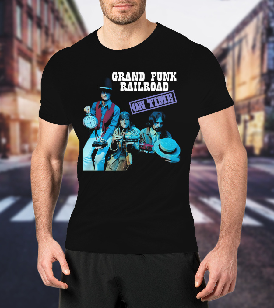 Grand Funk Railroad On Time Album Clock Train Photo T-Shirt