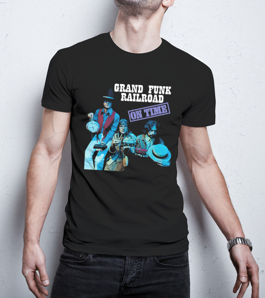 Grand Funk Railroad On Time Album Clock Train Photo T-Shirt