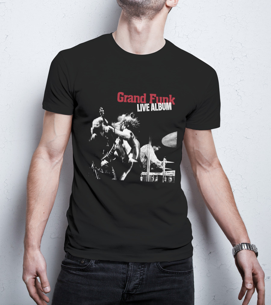 Grand Funk Live Album Black And White Concert Imagery Gfr T-Shirt