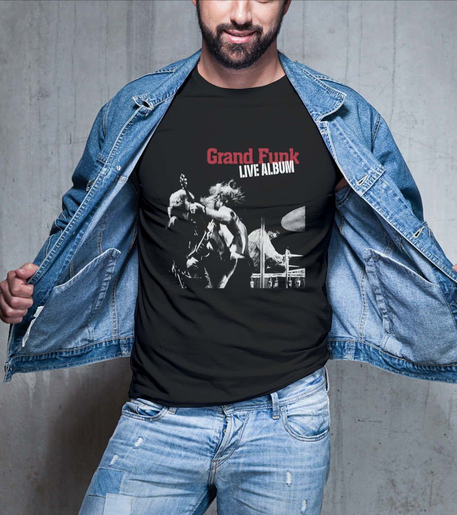 Grand Funk Live Album Black And White Concert Imagery Gfr T-Shirt