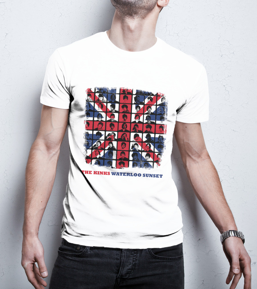 THE KINKS WATERLOO SUNSET Union Jack Portrait Grid T-Shirt