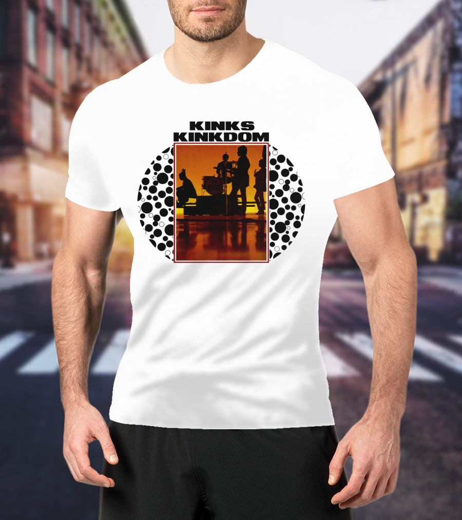 Kinks Kinkdom TKK 08 Band Silhouette With Drum Set And Spotted Circles T-Shirt