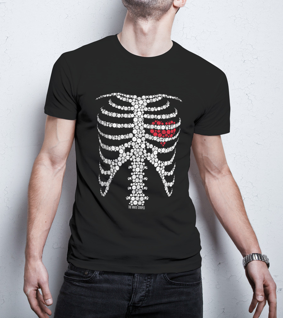 The White Stripes Button Skeleton Ribcage Heart T-Shirt