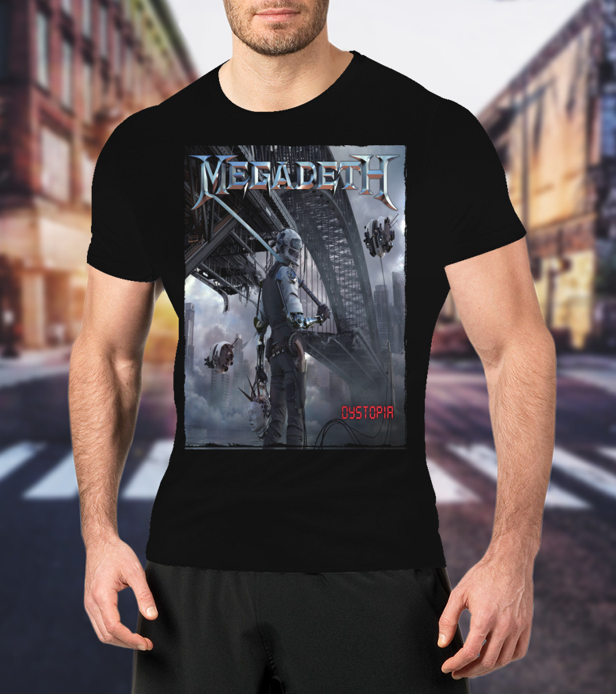 Megadeth Dystopia Album Art Robotic Future Bridge Scene T-Shirt