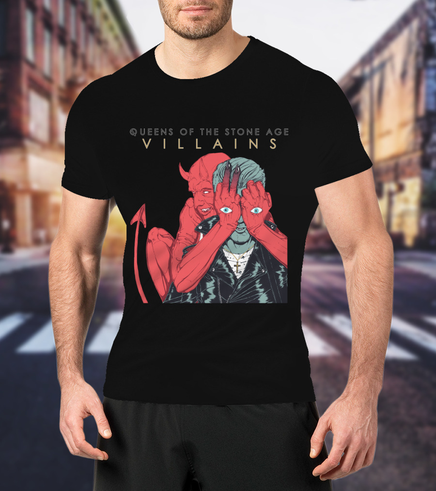 Queens Of The Stone Age Villains Devil And Leather Jacket T-Shirt
