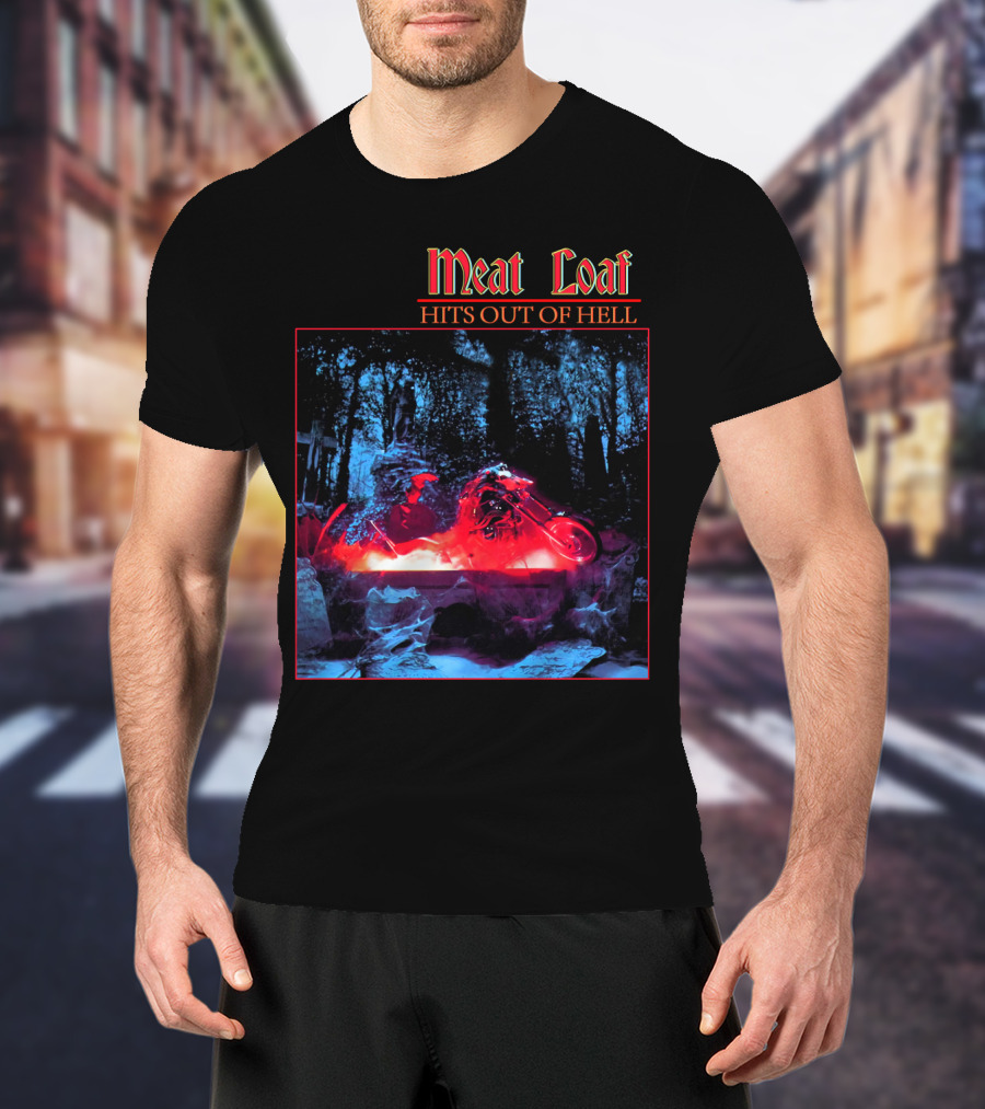 Meat Loaf Hits Out Of Hell Motorcycle Forest Scene T-Shirt