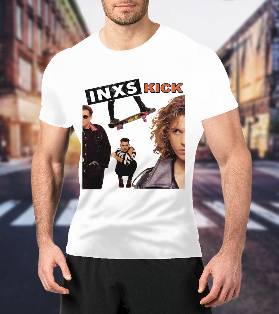 INXS Kick Album Cover Skateboard And Band Members T-Shirt