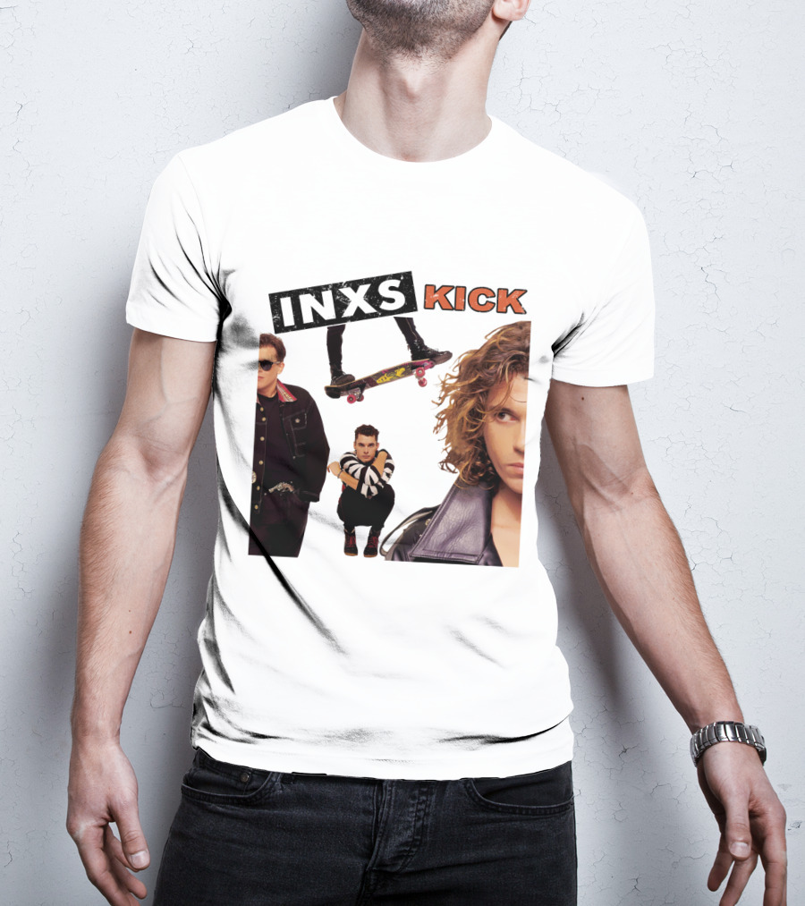 INXS Kick Album Cover Skateboard And Band Members T-Shirt