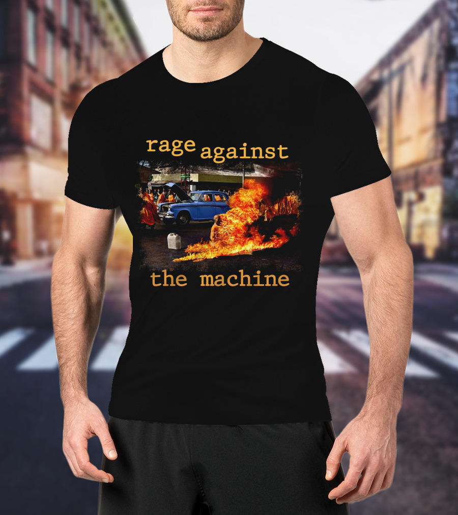 Rage Against The Machine Burning Car Riot Scene T-Shirt